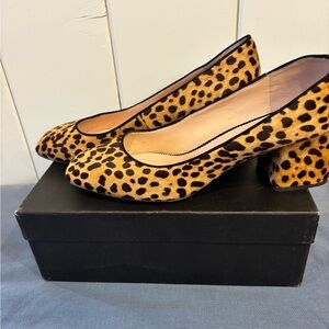 J Crew leopard print shoes with block heel Size 11 worn once. Impeccable!